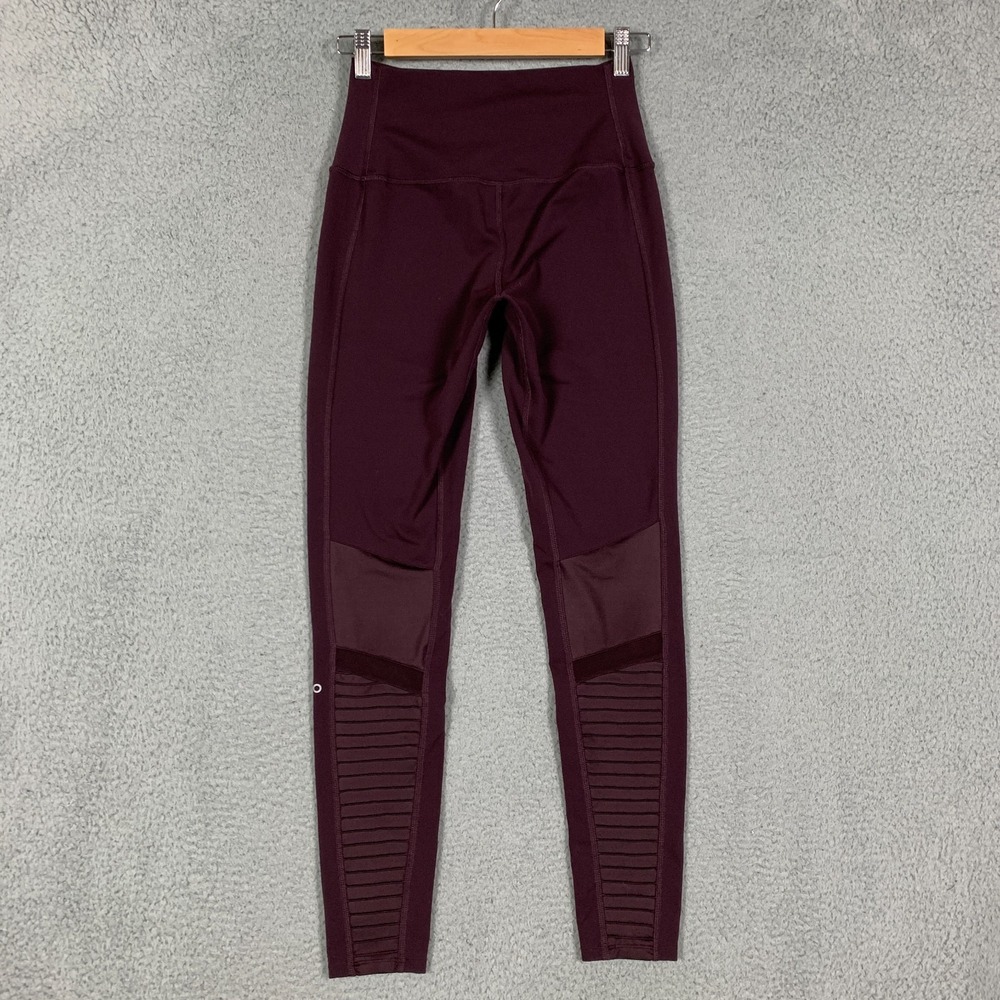 Alo Yoga Moto‎ Legging Women's Small Black Cherry High-Waist Ribbed Panel Active - Picture 6 of 9